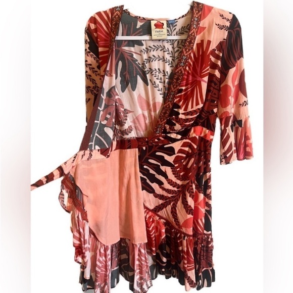 Farm Rio For Anthropologie Bruxelles Mini Dress XS Tropical Vacation Resortwear - Picture 7 of 16